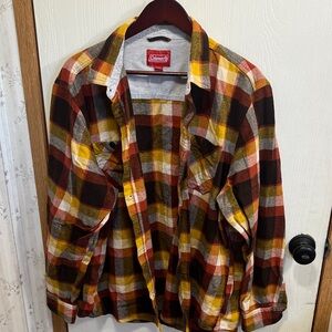 Coleman Plaid Flannel Shirt Jacket in Yellow, Brown & Red